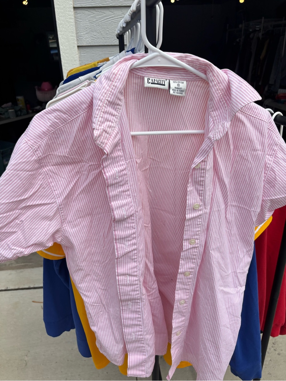 Capacity Women's Pink Striped Short-Sleeve Button-Down Shirt